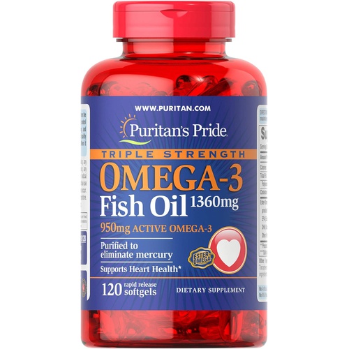  Puritans Pride Triple Strength Omega-3 Fish Oil 1360 Mg (950 Mg Active Omega-3), 240 Count, Package may vary