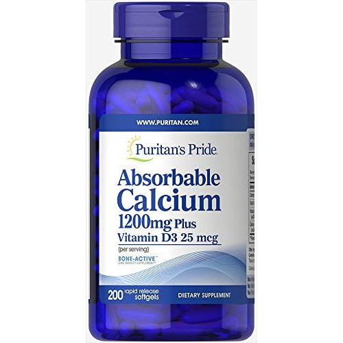  Puritans Pride Absorbable Calcium with Vitamin D 3 1000iu Softgels, 1200 mg, 200 Count