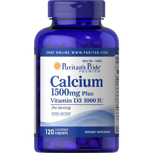  Puritans Pride Calcium 1500 mg with Vitamin D 1000 IU-120 Coated Caplets, 120 Count (Pack of 1) (14835)