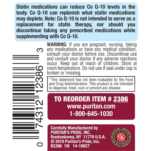  Q-Sorb CoQ10 50mg, Contributes to Heart Wellness,100 Softgels by Puritans Pride