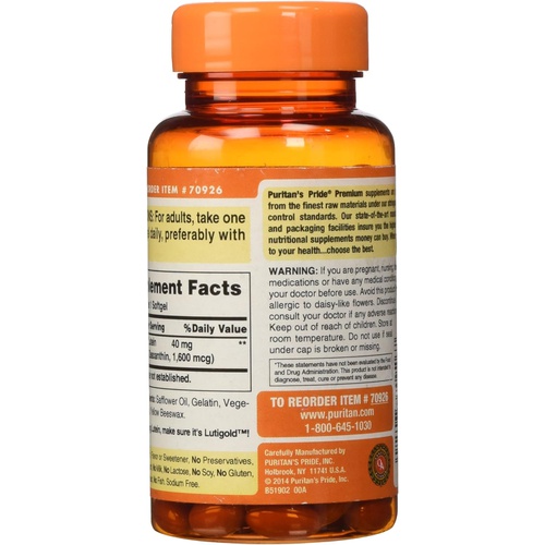  Puritans Pride Lutein 40 Mg With Zeaxanthin Softgels, 120 Count