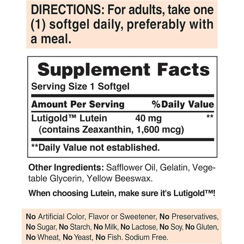  Puritans Pride Lutein 40 Mg With Zeaxanthin Softgels, 120 Count