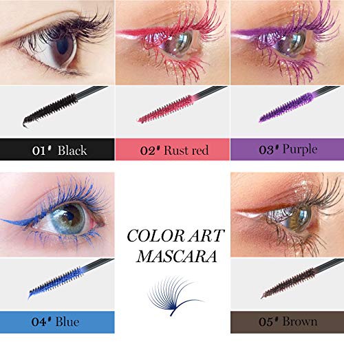  QILEBI Color Mascara for Eyelashes(Multiple Colour), Waterproof and Smudgeproof Long Lasting, Softer and Fulle Lashes, Hypoallergenic Formula Mascara Wands, Mascara for Eyelash Eye Makeup