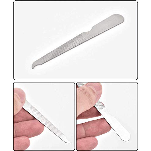  QUUPY 10PCS Silver Stainless Steel Double-sided Nail File With Curved Tip Finger Slit Knife Polished Plate Finger Trim Manicure Tool For Hand And Foot Care In Nail Salon