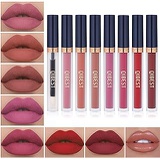 QiBest 8pcs Matte Liquid Lipstick with Lip Plumper Makeup Set Velvety Long Lasting High Pigmented Nude Waterproof Lip Gloss Kit Girls Women Make Up Gift Set