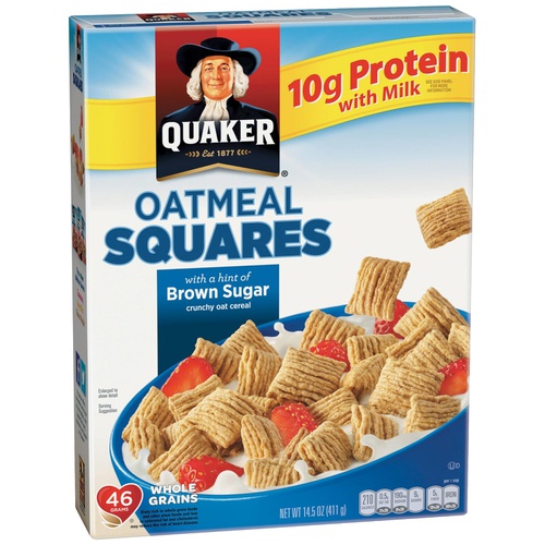  Quaker Oatmeal Squares, Brown Sugar, Crunchy Oat Breakfast Cereal, 14.5oz Box