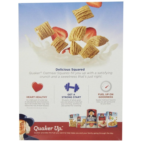  Quaker Oatmeal Squares, Brown Sugar, Crunchy Oat Breakfast Cereal, 14.5oz Box