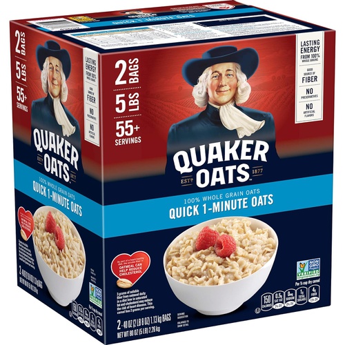  Quaker Quick 1-Minute Oatmeal, Non GMO Project Verified, Two 40oz Bags in Box, 55 Servings