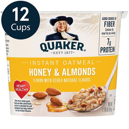  Quaker Instant Oatmeal Express Cups, Honey & Almonds, 12 Count