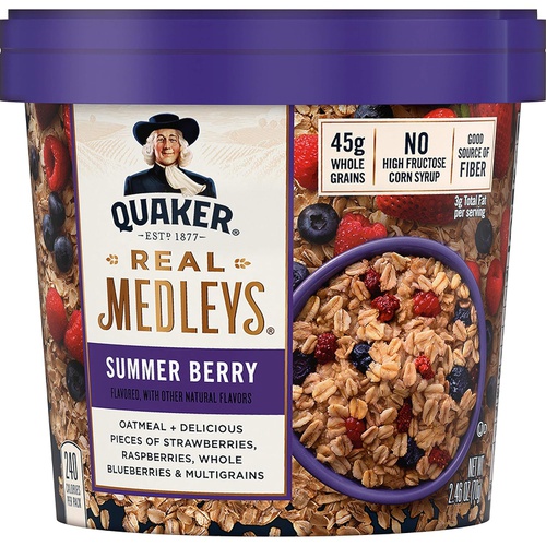  Quaker Real Medleys Oatmeal+, 3 Flavor Variety Pack, Oatmeal Cups, 12 Count