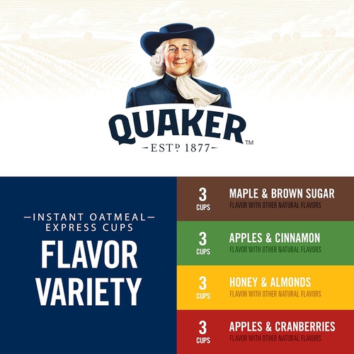  Quaker Instant Oatmeal Express Cups, Apples & Cranberries, 12 Count