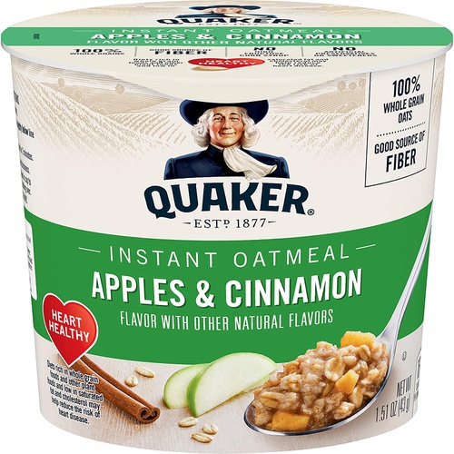  Quaker Instant Oatmeal Express Cups, Apples & Cinnamon, 12 Count