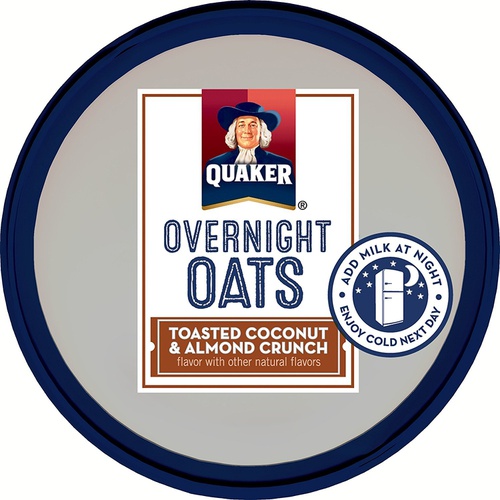  Quaker Overnight Oats, Toasted Coconut & Almond Crunch, Breakfast Cereal, Pack of 12