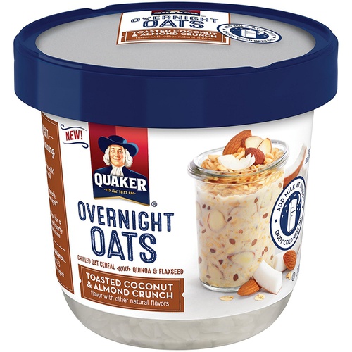  Quaker Overnight Oats, Toasted Coconut & Almond Crunch, Breakfast Cereal, Pack of 12