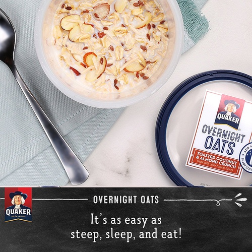  Quaker Overnight Oats, Toasted Coconut & Almond Crunch, Breakfast Cereal, Pack of 12