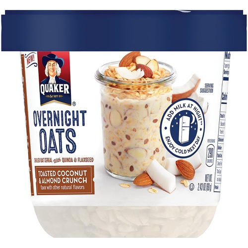  Quaker Overnight Oats, Toasted Coconut & Almond Crunch, Breakfast Cereal, Pack of 12