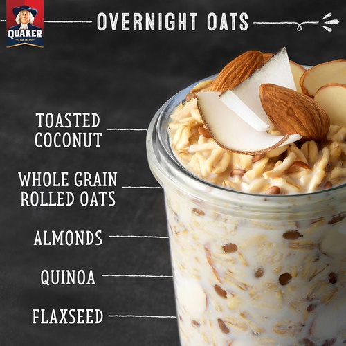  Quaker Overnight Oats, Toasted Coconut & Almond Crunch, Breakfast Cereal, Pack of 12