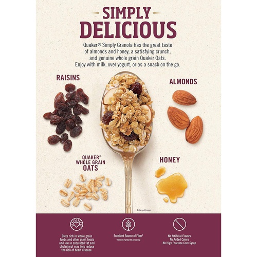  Quaker Simply Granola, Oats, Honey, Raisins and Almonds, 28 oz Boxes, (2 Pack)