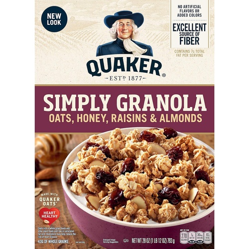  Quaker Simply Granola, Oats, Honey, Raisins and Almonds, 28 oz Boxes, (2 Pack)