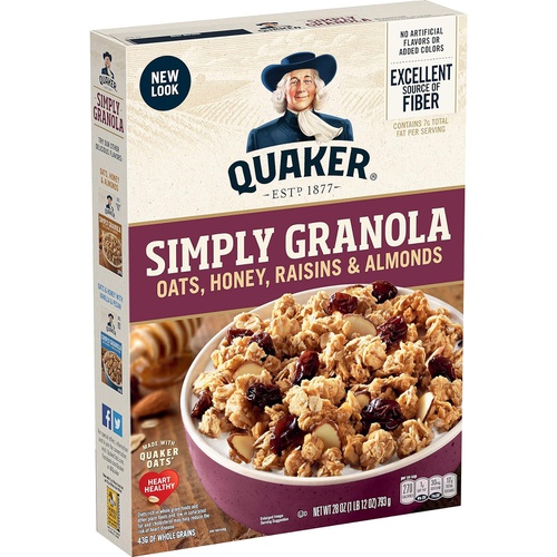  Quaker Simply Granola, Oats, Honey, Raisins and Almonds, 28 oz Boxes, (2 Pack)