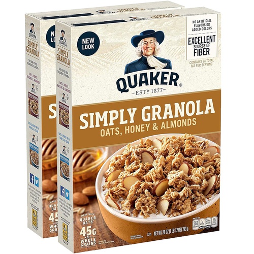  Quaker Simply Granola, Oats, Honey, Raisins and Almonds, 28 oz Boxes, (2 Pack)