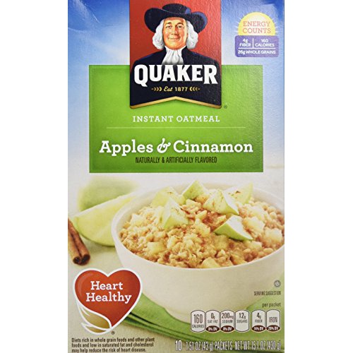  Quaker Instant Oatmeal, Apples & Cinnamon, Breakfast Cereal, 15.1 Ounce, (Pack of 4)