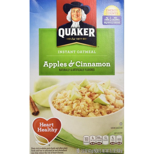  Quaker Instant Oatmeal, Apples & Cinnamon, Breakfast Cereal, 15.1 Ounce, (Pack of 4)