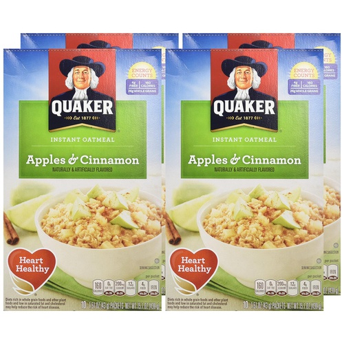  Quaker Instant Oatmeal, Apples & Cinnamon, Breakfast Cereal, 15.1 Ounce, (Pack of 4)