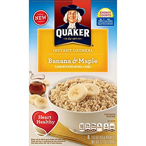  Quaker Instant Oatmeal Breakfast Cereal, Banana and Maple, 12.1 Ounce (Pack of 2)