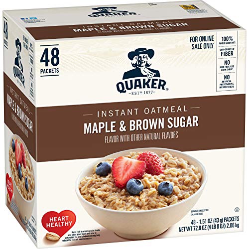  Quaker Instant Oatmeal, Maple & Brown Sugar, Individual Packets, 48 Count