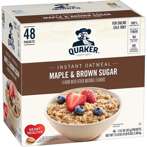  Quaker Instant Oatmeal, Maple & Brown Sugar, Individual Packets, 48 Count