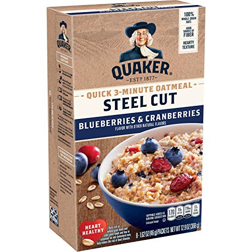  Quaker Steel Cut Quick 3-Minute Oatmeal, Blueberries & Cranberries, Individual Packets, 48 Count