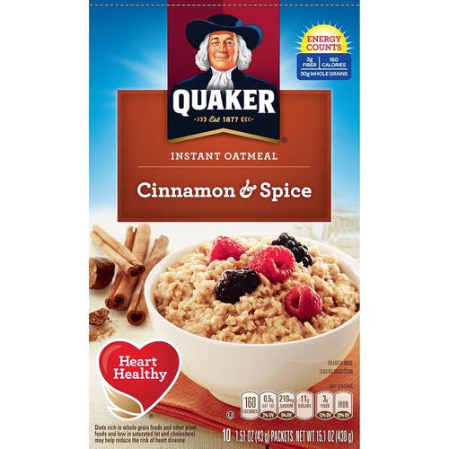  Quaker Instant Oatmeal Cinnamon & Spice, 10-Count Boxes (Pack of 4)