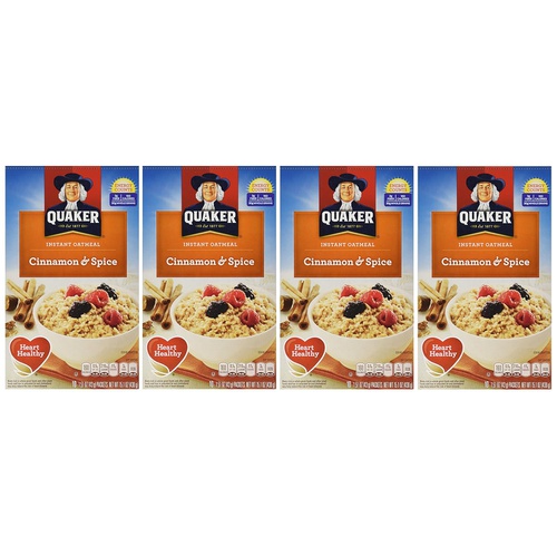  Quaker Instant Oatmeal Cinnamon & Spice, 10-Count Boxes (Pack of 4)