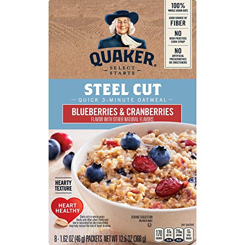  Quaker - Hot Cereal Quaker, Instant Steel Cut Oatmeal, Cranberries And Blueberries, 8 Ct