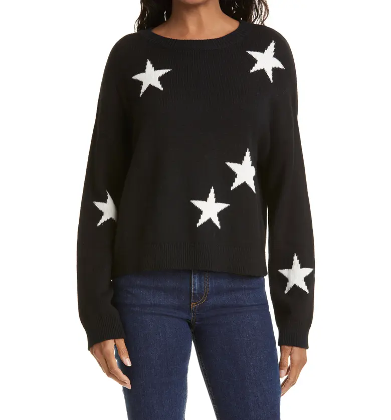 Rails Womens Perci Cotton & Cashmere Sweater_BLACK WHITE STARS