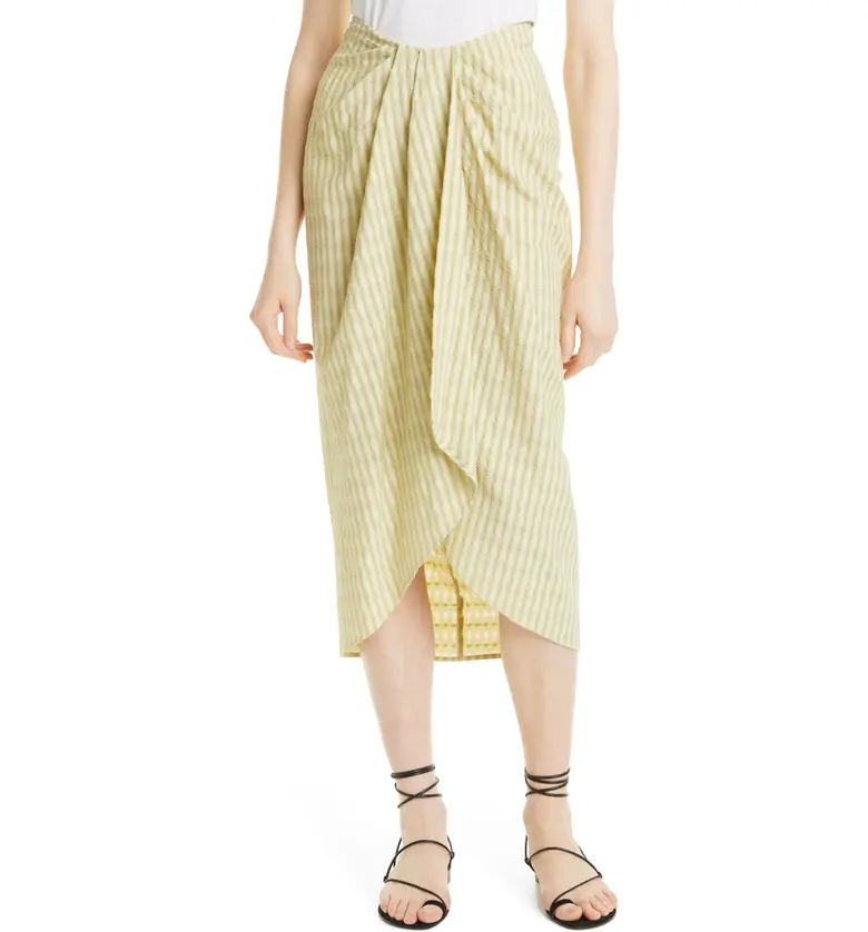 Rebecca Taylor Stripe Wrap Front Cotton Blend Skirt_LIME