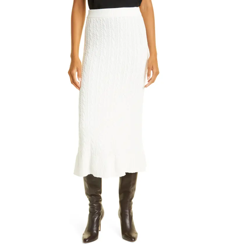 Rebecca Taylor Cable Stitch Flare Sweater Skirt_CHALK