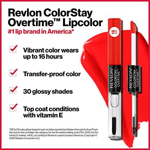  Revlon ColorStay Overtime Lipcolor, Dual Ended Longwearing Liquid Lipstick with Clear Lip Gloss, with Vitamin E in Plum / Berry, Always Siena (380), 0.07 oz