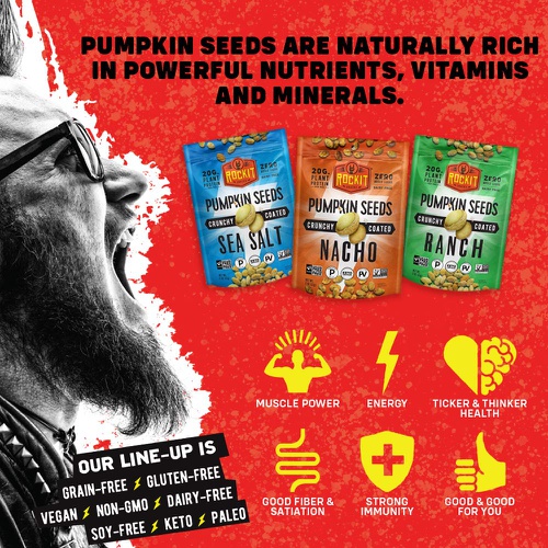  RockIt Snacks Roasted Pumpkin Seeds | Nacho 6-Pack | Vegan Protein Snack | Certified Paleo and Keto Food