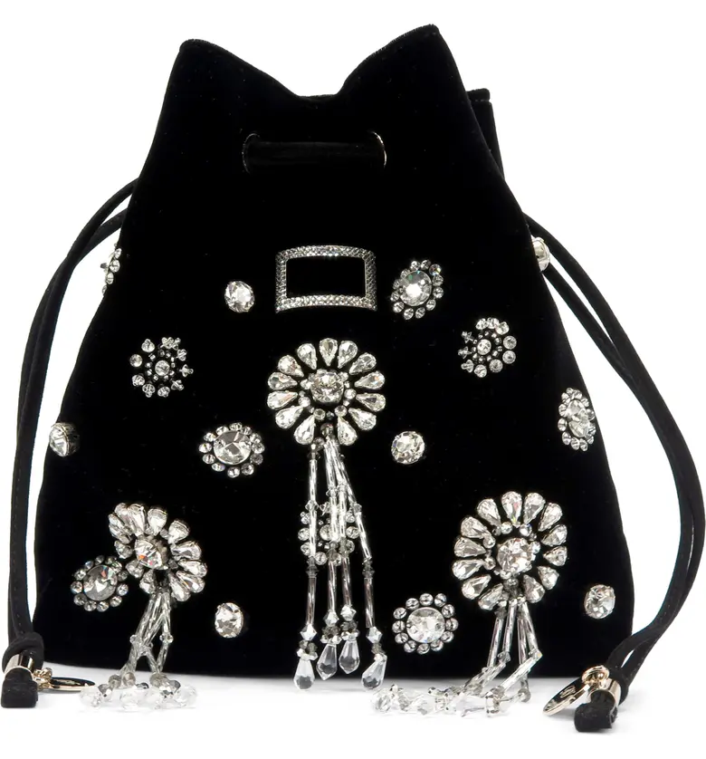 Roger Vivier Mini Viv Pocket Grande Soiree Embellished Velvet Bucket Bag_Black