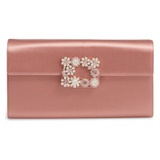 Roger Vivier Flower Buckle Satin Clutch_ORTENSIA MEDIO