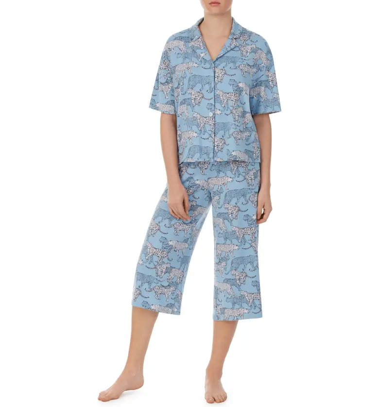 Room Service Pjs Crop Pajamas_BLUE STANDING CHEETAH