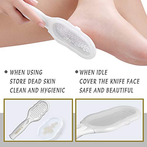  R RUCKERCO Foot File 2Pcs Stainless steel clean box wet and dry foot rasp & Double-Sided Foot File Callus Dead Skin Remover Foot Scrub Care tool (WHITE)