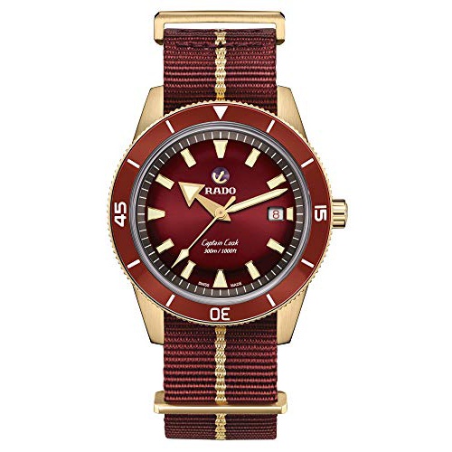  Rado Mens Stainless Steel Swiss Automatic Watch with Vinyl Strap, Red, 18 (Model: R32504407)