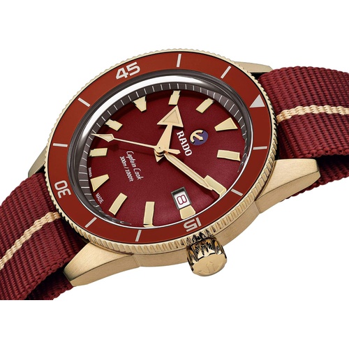  Rado Mens Stainless Steel Swiss Automatic Watch with Vinyl Strap, Red, 18 (Model: R32504407)