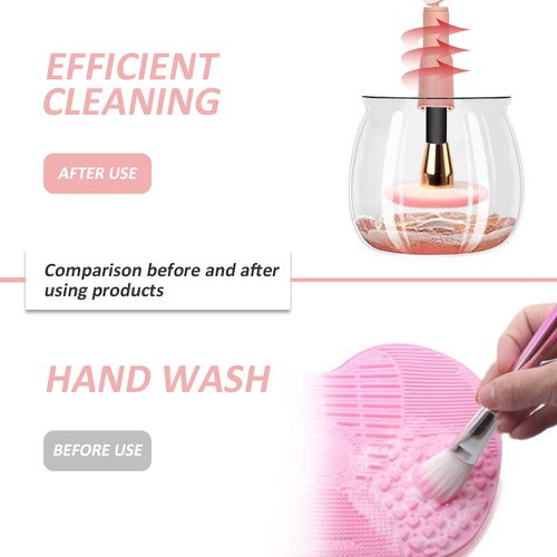  Makeup Brush Cleaner  Rantizon Automatic Cosmetic Brushes Cleaning Machine with 360 Degree Rotation, Professional Makeup Brush Cleaning Tool, Cleans and Dries with 8 Rubbers