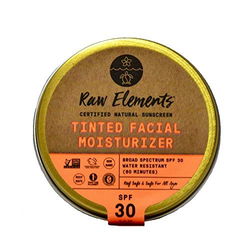  Raw Elements Tinted Facial Moisturizer Certified Natural Sunscreen | Non-Nano Zinc Oxide, 95% Organic, Very Water Resistant,Reef Safe,Non-GMO, Cruelty Free,SPF 30+, All Ages Safe,