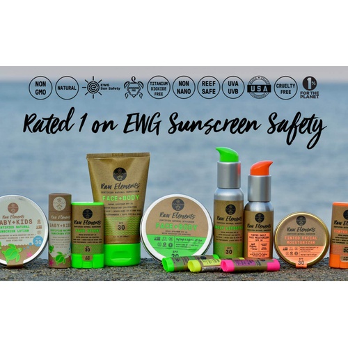  Raw Elements Tinted Facial Moisturizer Certified Natural Sunscreen | Non-Nano Zinc Oxide, 95% Organic, Very Water Resistant,Reef Safe,Non-GMO, Cruelty Free,SPF 30+, All Ages Safe,