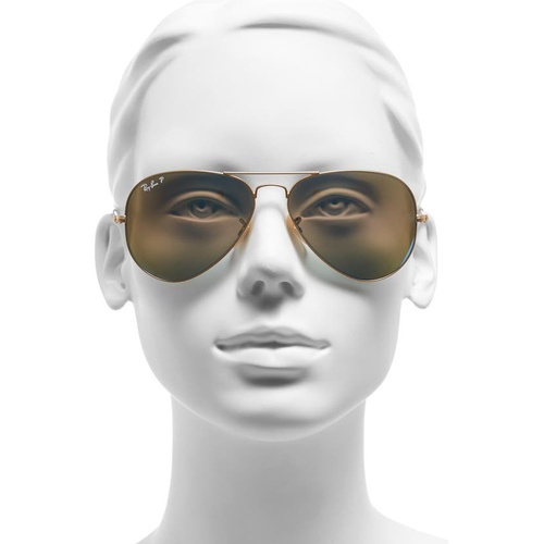 레이벤 Ray-Ban Standard Icons 58mm Mirrored Polarized Aviator Sunglasses_GOLD/ BLUE MIRROR